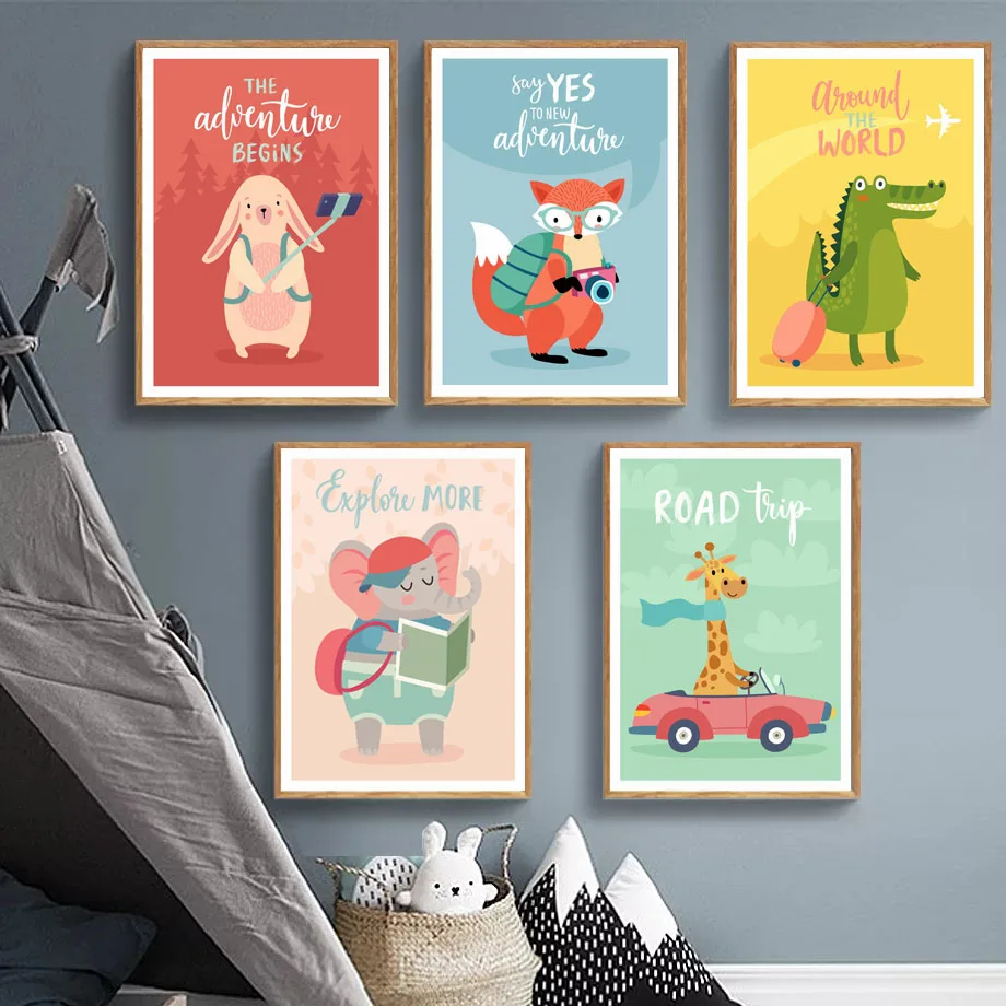 

Giraffe Fox Rabbit Crocodile Elephant Art Prints Nordic Posters And Prints Wall Art Canvas Painting Wall Pictures Baby Kids Room
