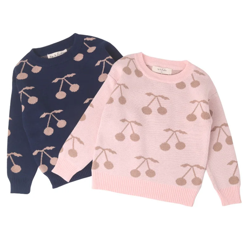 

2019 Spring Autumn New Design Sweaters Baby Girls Cherry Pattern Sweet Knit Sweater Kids Tops Girls Sweaters