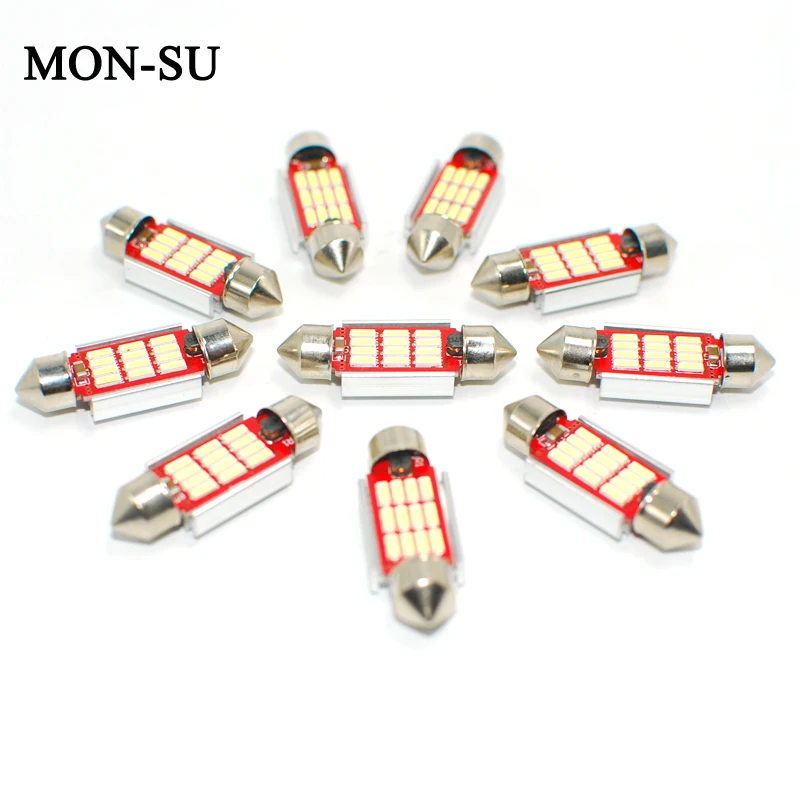 

MON-SU 10pcs LED Dome Light 4014 12smd No Polarity C5W LED Festoon 31mm 36mm 39mm 41mm Festoon C5W LED Car Reading Light