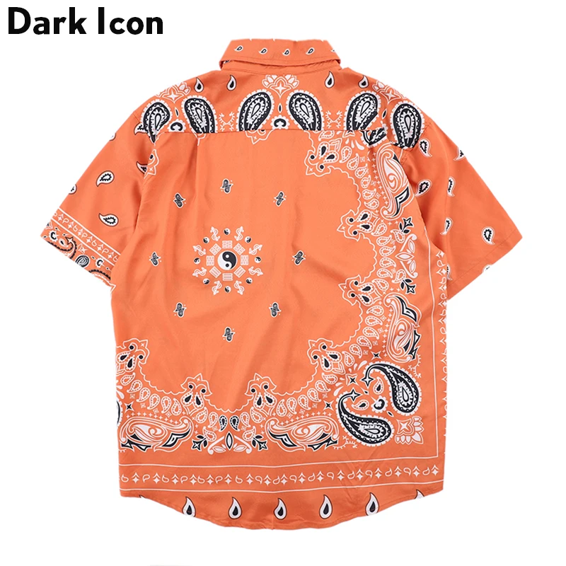 Темно-икона бандана гавайская рубашка мужская летняя рубашка с узором "огурцы" уличная Мужская рубашка короткий рукав Уличная рубашка