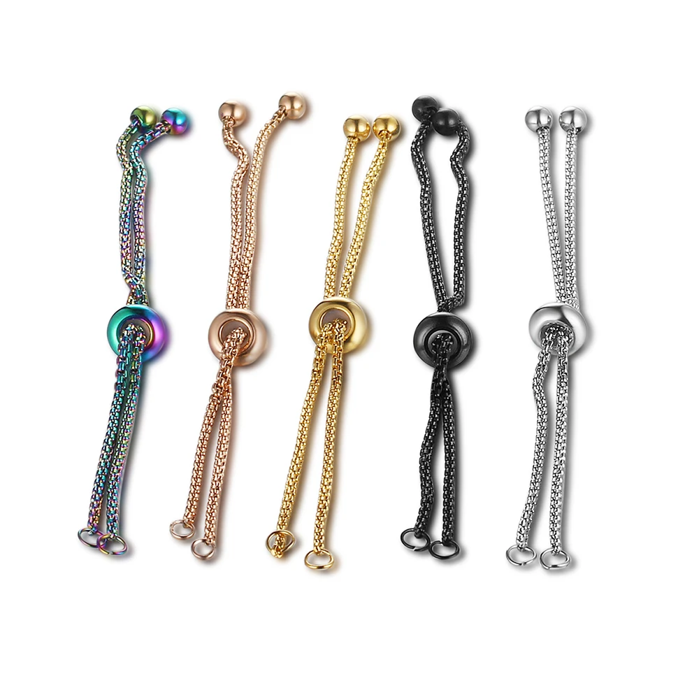 

5pcs/lot 11cm Long Rose Gold Adjustable Slider Chain with Stopper for Making DIY Bracelets Iridescent Black & Gold 5 Colors
