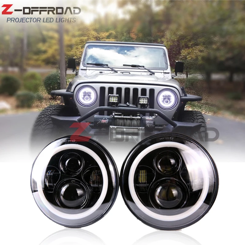 

For Land Rover 90/110 Defender 200 Tdi headlamp 7" LED headlight replacement with white halo ring for Lada 4x4 urban Niva