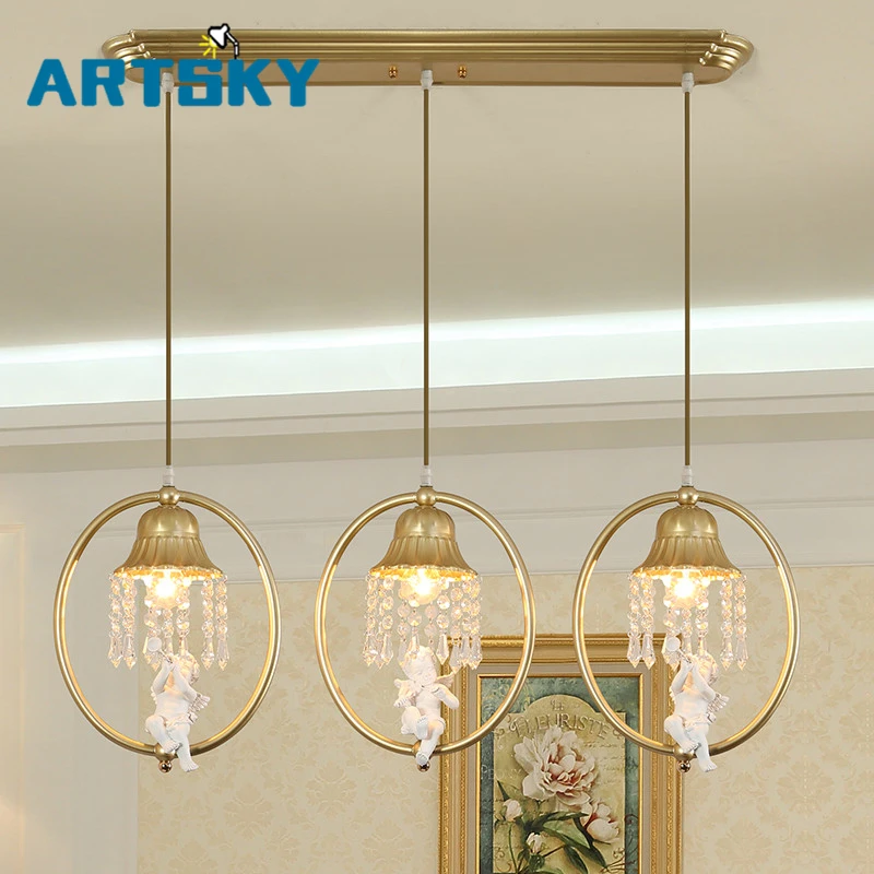 

American bedroom crystal chandelier minimalist personality simple European aisle lights American corridor crystal droplight lamp