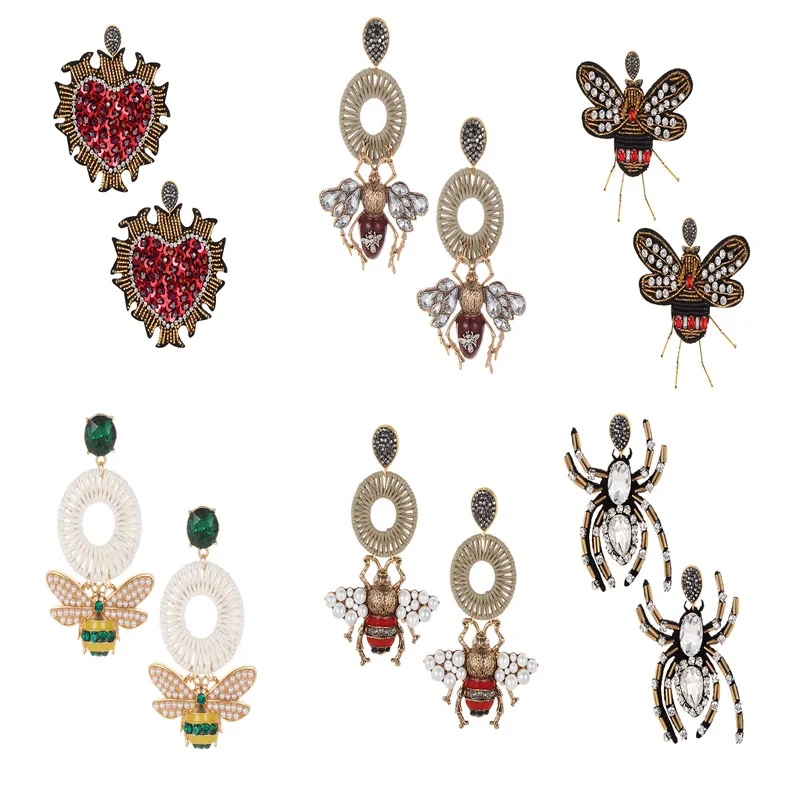 

2/Pcs Design Handmade Heart A Earrings Bee Bohemia Drop Earrings For Women Woven Spider Dangle Earrings Wholesale Jewelry