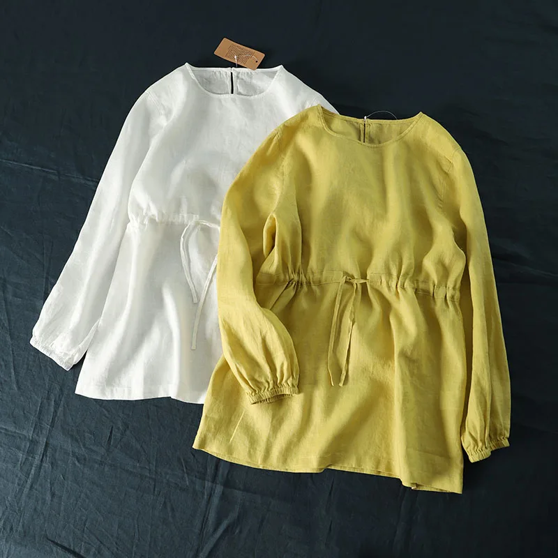 Лето-осень, Новое поступление, женские свободные универсальные удобные тонкие льняные рубашки/блузки в японском стиле для девочек 17*21, 3 цвета