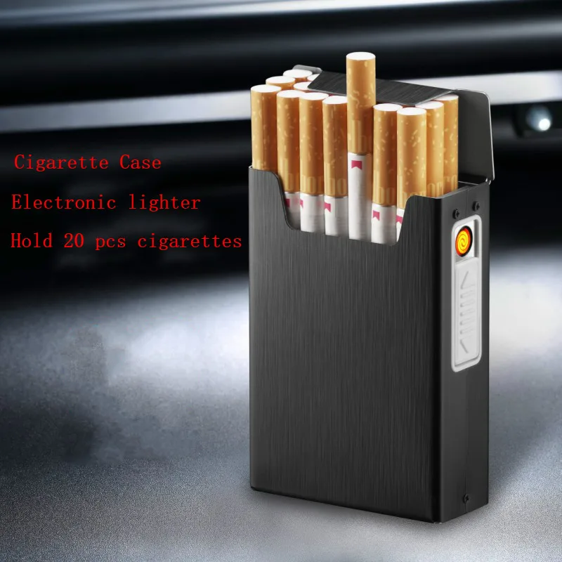 

Cigarette Case Box Lighter with Flameless Removable Electronic Lighter Windproof Torch Lighter 20pcs Cigarette Holder Case