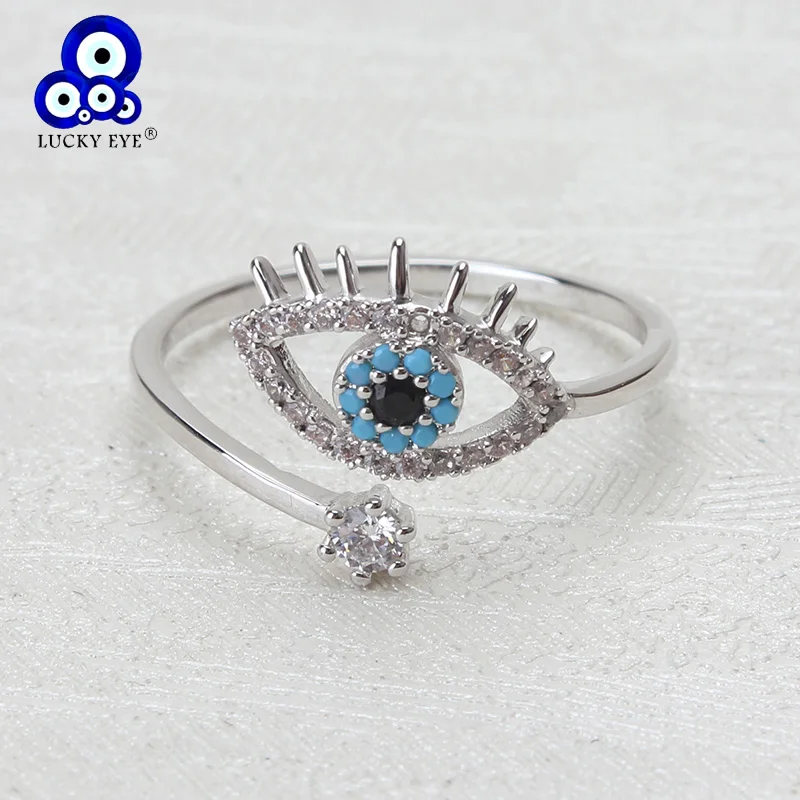 Женское кольцо злой глаз Lucky Eye открытое медное с микрозакрепкой из кубического