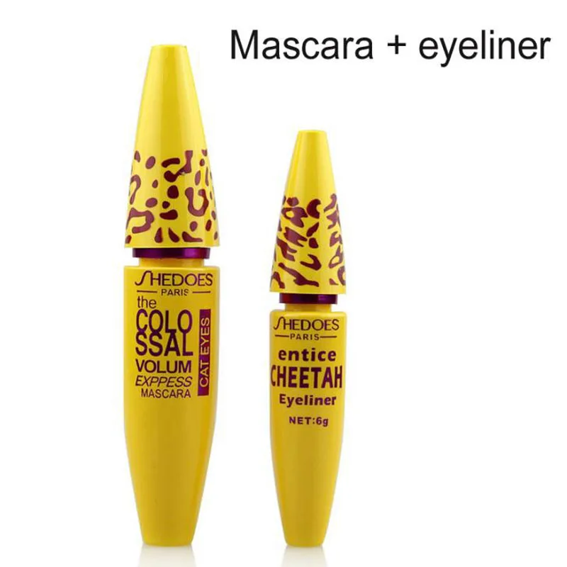 

2pc/Lot High Quality Professional Make up Eye liner Set Leopard Colossal Black Mascara + Liquid Entice Cheetah Eyeliner Cosmetic