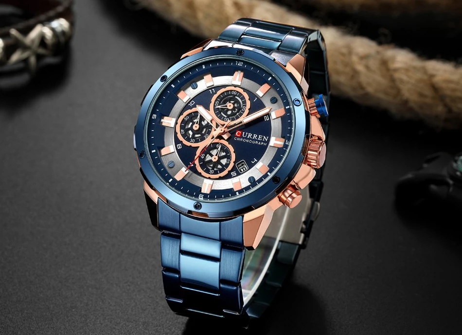 Топ люксовый бренд CURREN Мужские часы военные спортивные водонепроницаемые хронограф синие кварцевые часы мужские часы reloj hombre