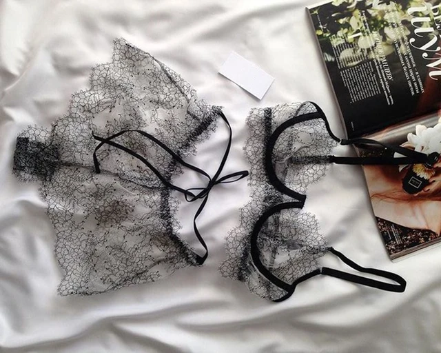 2 pcs Sexy Women Black Lace Crochet Lingerie set Ladies Hollow Strappy Bra Perspective Panties Erotic hot Underwear Sleepwear 16 2 pcs Sexy Women Black Lace Crochet Lingerie set Ladies Hollow Strappy Bra Perspective Panties Erotic hot Underwear Sleepwear 16