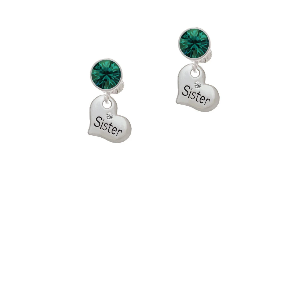 Small ''Sister'' Heart with Clear Crystal Crystal Clip On Earrings (5)
