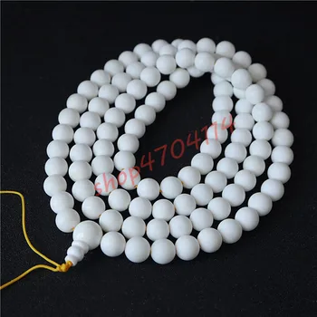 

100% authentic, natural white jade conch, frosted texture 108 beads hand string, exquisite national style handicraft jewelry