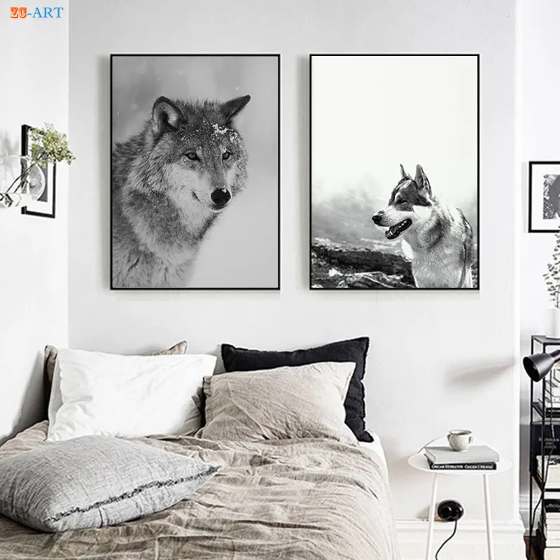 

Black and White Wall Art Wolf Prints Wild Animal Poster Modern Canvas Painting for Living Room Home Decor