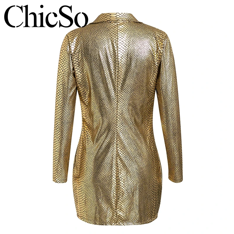 MissyChilli, сексуальное короткое платье с золотым змеиным принтом, облегающее, винтажное, элегантное, офисное, женское, Блейзер, платье, зимние, вечерние, платье-рубашка, festa