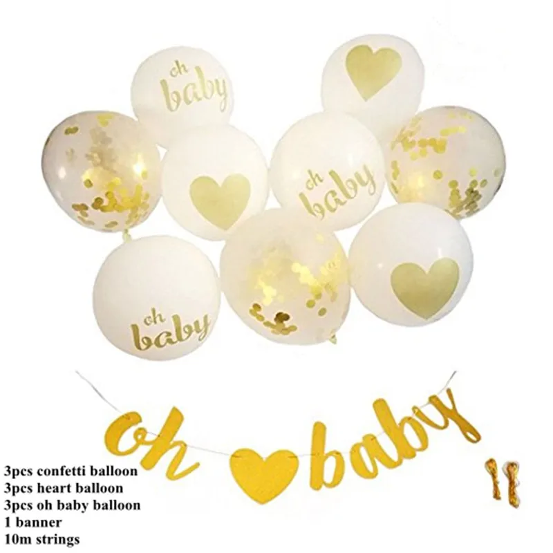 Confetti Gold White Balloons Top Oh Baby Baby Shower Decorations Gold Banner