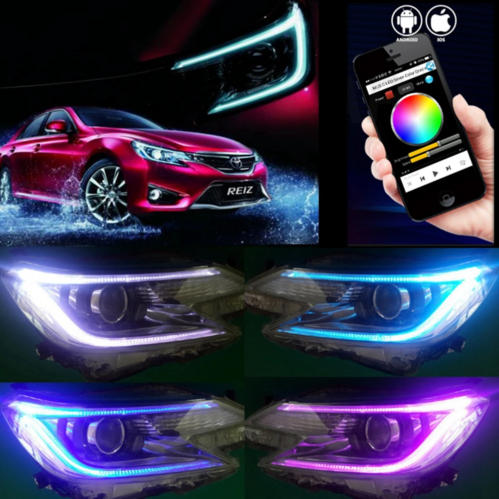 2 шт. RGB DRL дневные ходовые огни для Тойота рейз фары Mark X bluetooth приложение светодиодный фары Bi Xenon Головной фонарь автомобильный Стайлинг