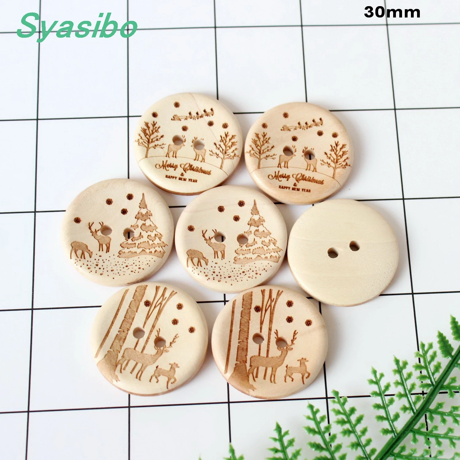 

(8pcs each) 30mm Unfinished Natural Wooden Buttons Santa Deer Sled Snowflakes Pine Tree Christmas Buttons 1.2"-AD0170