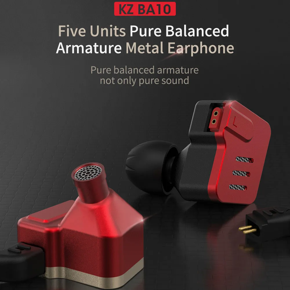 

KZ BA10 5BA Inear Earphones HiFi Sound Metal Earbuds Headphones Noise Cancelling Universal Driving Music Hands-free Business