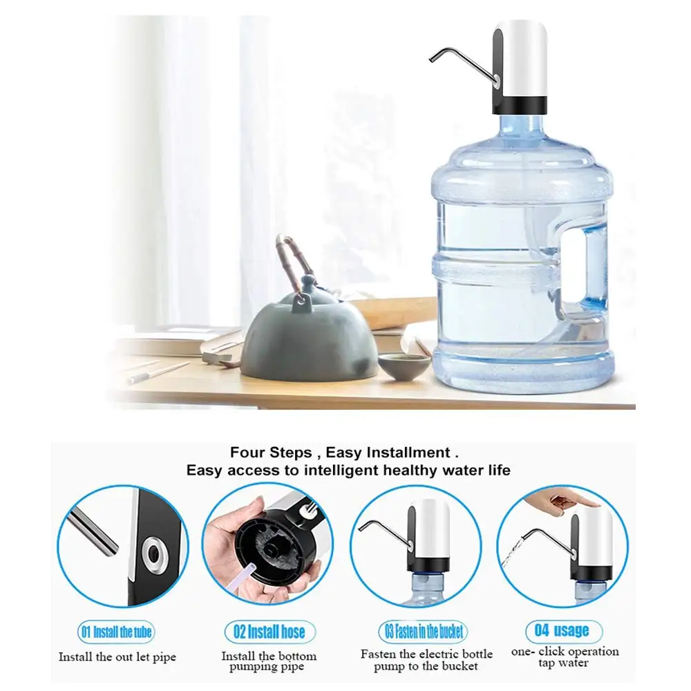 Black Water Bottle Dispenser 5 Gallon Bottle USB Charging Automatic Drinking Water Pump for Outdoor or Kitchen DSJC Water Bottle Pump 