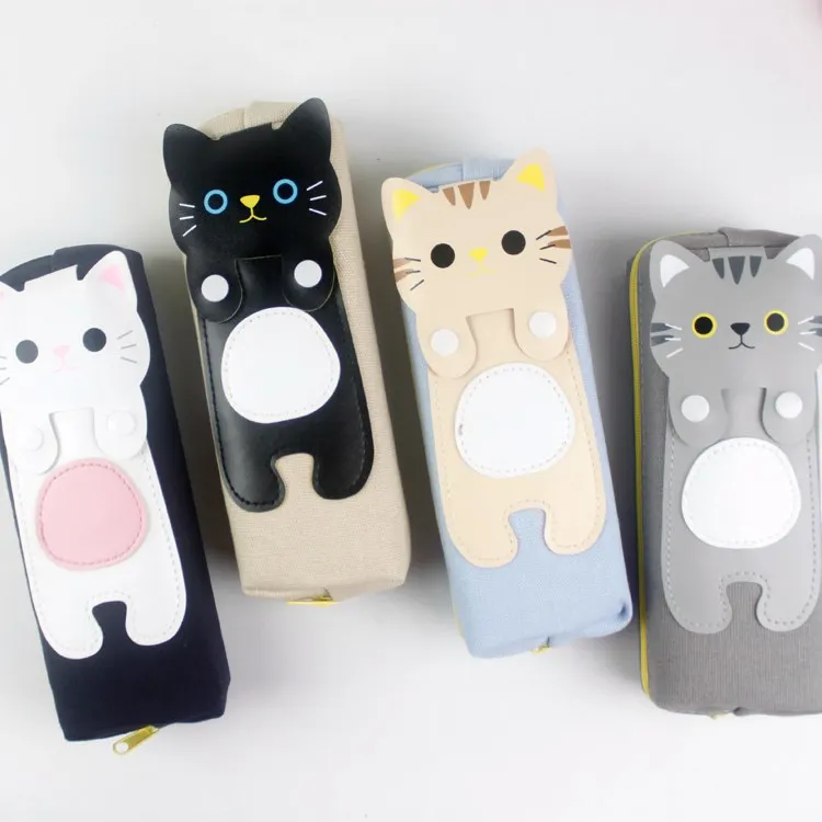 Korean Cute Cartoon Cat Pencil Case Kawaii Pen Bag PU Cat Pencils Bags