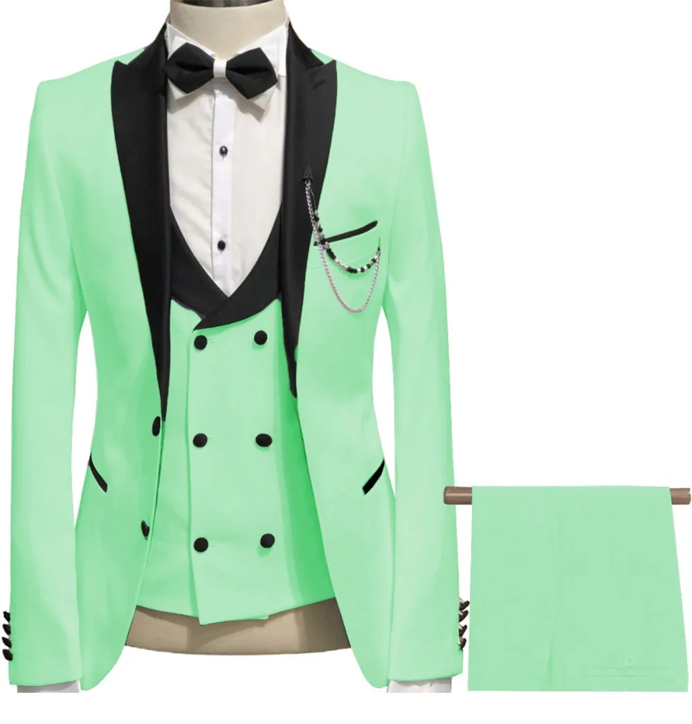 Мужские костюмы Slim Fit 3 шт. деловая куртка розовый смокинг Блейзер белые костюмы для свадьбы жених выпускного вечера вечерний(Блейзер+ жилет+ брюки