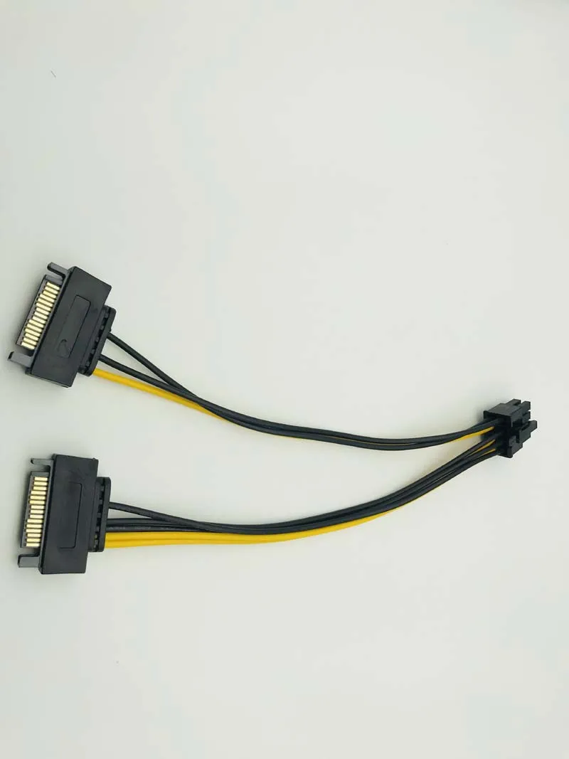 Power Adapter Cable 20cm Dual SATA 15pin to 8pin(6+2) Video Card PCIE SATA Supply Cable 8p to SATA for Bitcoin Miner Mining