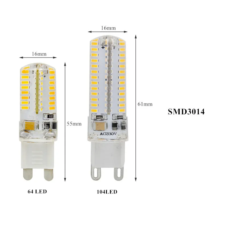 1 шт. силиконовый G9 E14 AC220V 6 Вт 9 SMD 3014 64 104 LED Хрустальная Кукуруза Светодиодная лампа