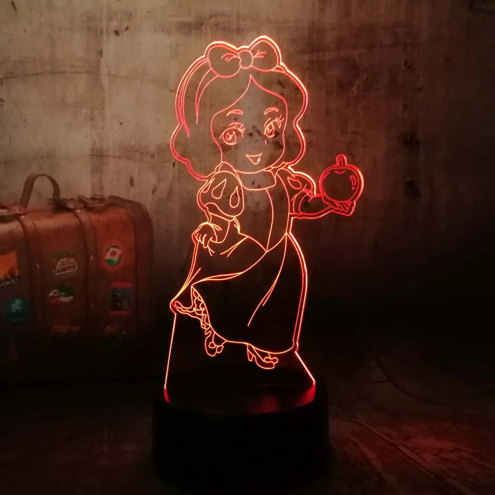 Мечтательная Принцесса Белоснежка 3D иллюзия Ночной светильник LED Настольная