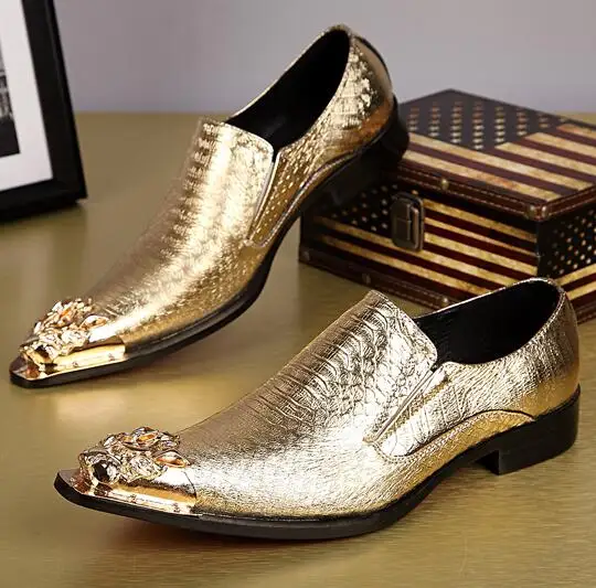 

Newest Hot Gold Patent Leather Top Quality Men Loafers Flats Pointed Tod Handmade Sapatos Party Wedding For Men Shoes size 38-47