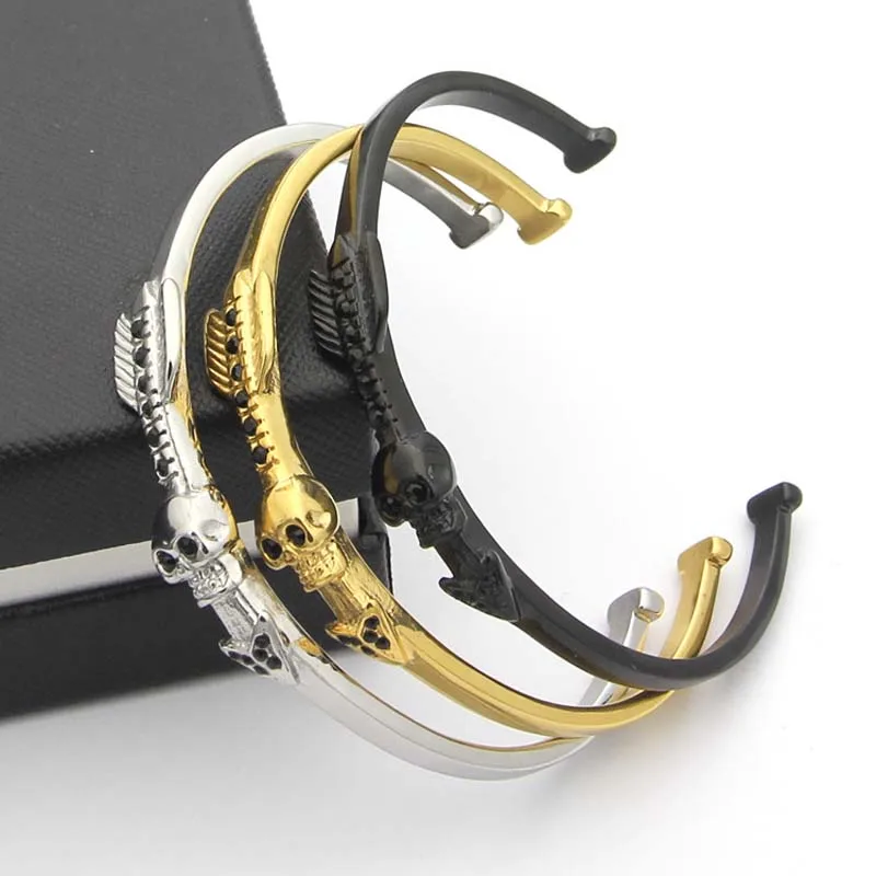 

Black Rhinestone CZ Skull Gold Color / Black Color / Silver Color Stainless Steel Cuff Bangle