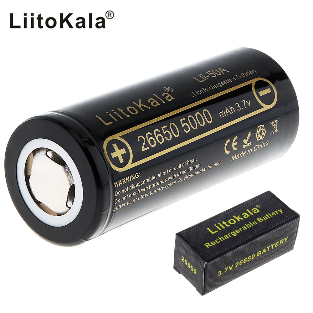 LiitoKala 3 7 V 26650 перезаряжаемая батарея 5000mAh литий-ионная литиевая с 20A разрядным
