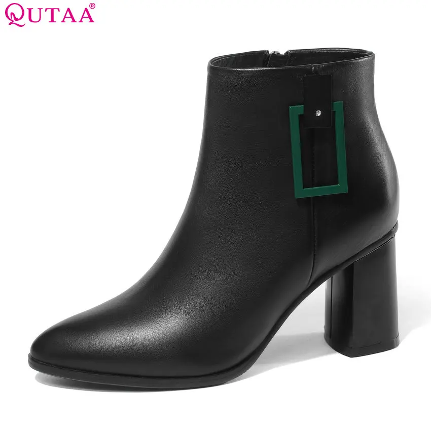Женские ботинки QUTAA зимние из коровьей кожи на платформе с высоким квадратным