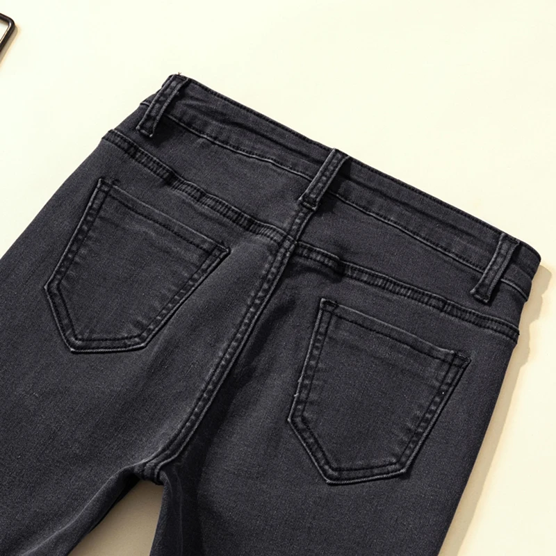 High Waist Skinny Pencil Jeans Woman Ripped Gray Black Stretch Mom jeans Plus Size Ladies jeans pants Women jeans femme mujer