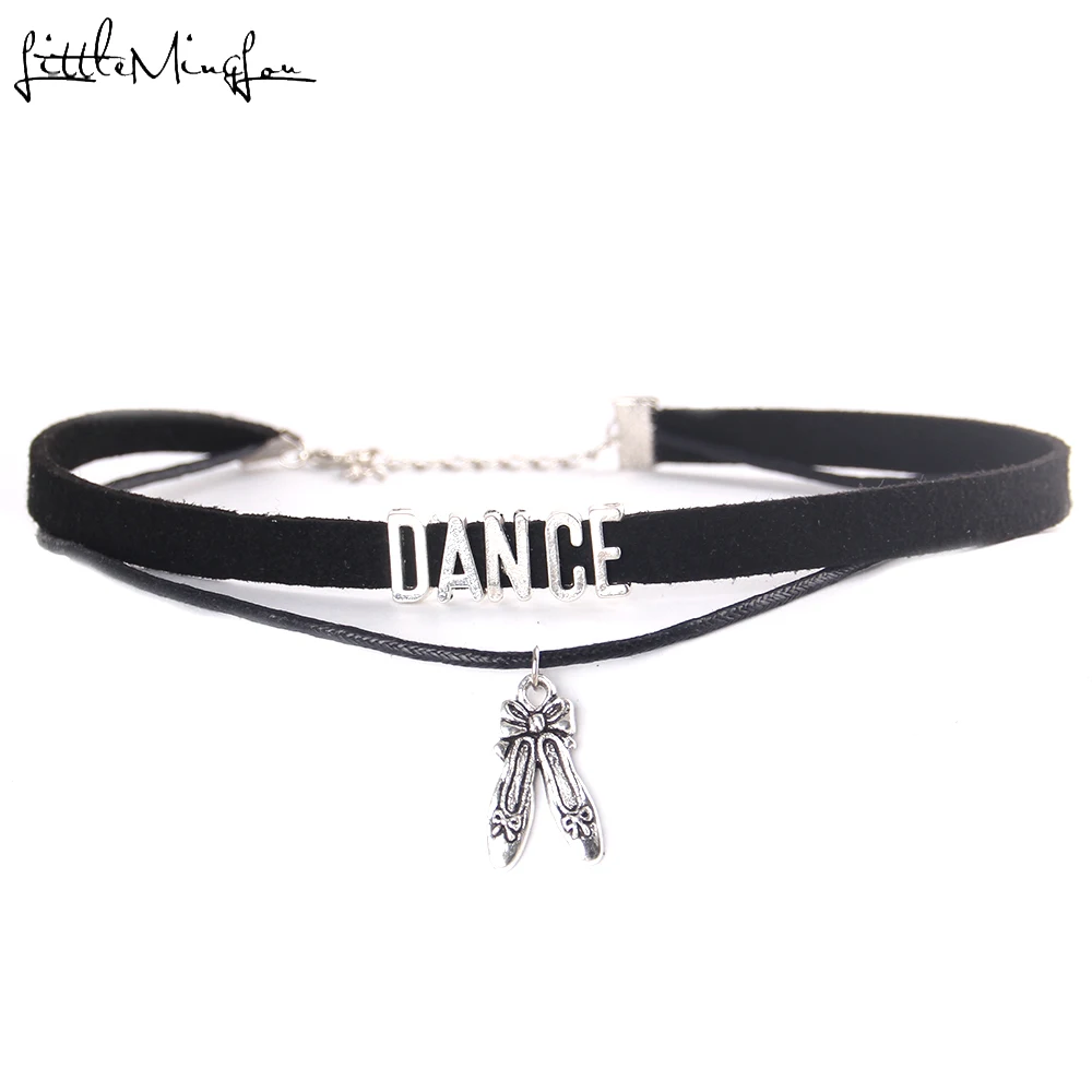 

Little Minglou fashion Dance Choker Necklace shoes Charm Pendant Velvet handmade Collar Jewelry choker for women Collares Mujer