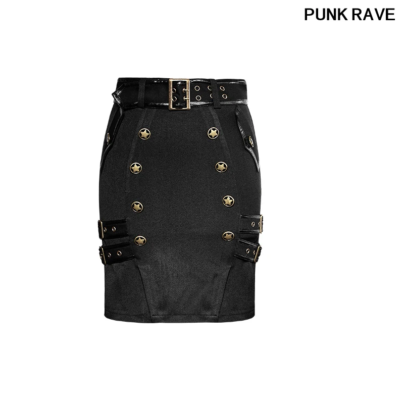 

Steampunk Wrapped Mini Elastic Delicate Half Pencil Black Skirt Rock Novelty Military Uniform Warrior Skirts PUNK RAVE Q-316