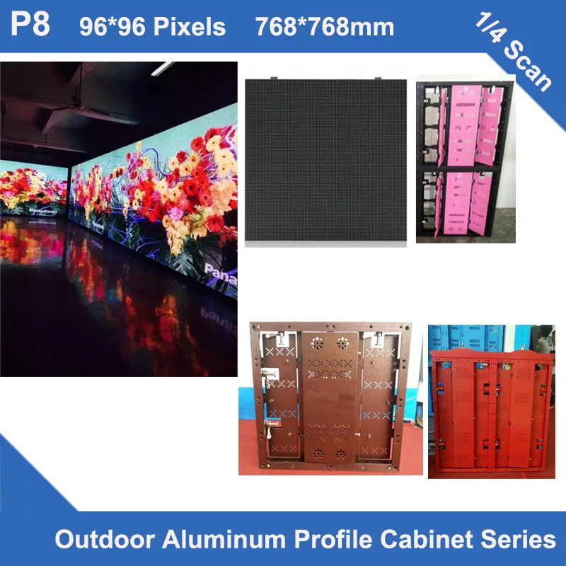 

TEEHO P8 Outdoor SMD3535 video led display aluminum profile cabinet 768*768mm 96*96dots rental LED panel screen video billboard