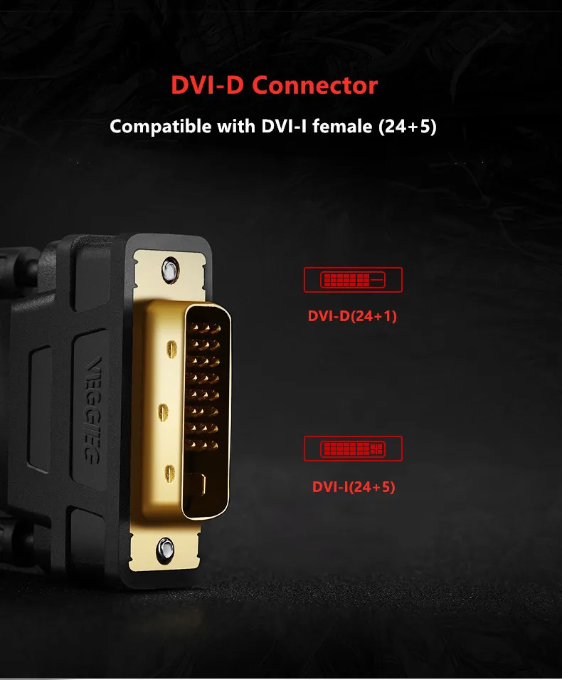 DVI кабель Veggieg DVI штекер-Штекер кабель DVI-D 24+ 1 штекер позолоченный 1 м 2 м 3 м 5 м для проектора монитор двухканальный кабель