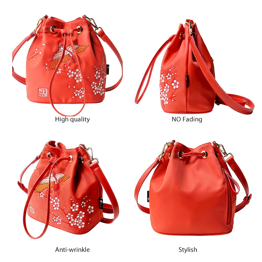 Женская сумка мессенджер красная с цветами|bag women shoulder|ladies hand bagsbucket bag |
