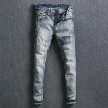 Fashion Streetwear Men Jeans High Quality Slim Fit Light Blue Ripped Jeans For Men Denim Long Pants hombre Hip Hop Jeans homme Fashion Streetwear Men Jeans High Quality Slim Fit Light Blue Ripped Jeans For Men Denim Long Pants hombre Hip Hop Jeans homme