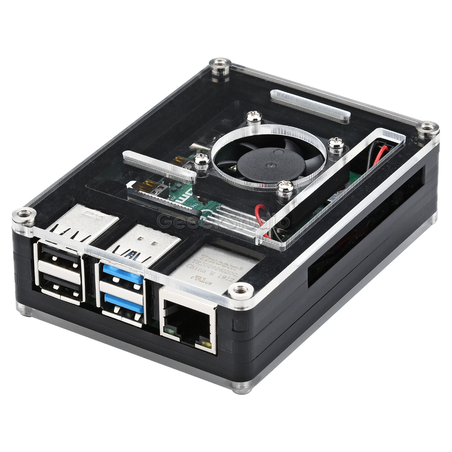 Acrylic Plastic Black Case with cooling fan for Rasberry Pi 4B(4 Model B)(Not Include