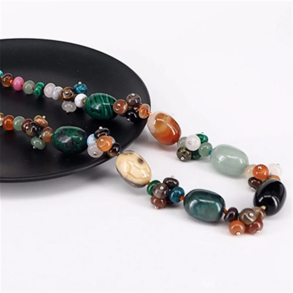 Druzy Natural Crystal Semi-precious Stone Necklace Women's Colorful Necklace Jewelry Round Beads String Energy