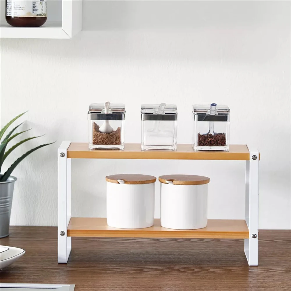 

Standing Storage Shelf Kitchen Rack Household Storage Holder Seasoning Storage Rack Double Layer Household Organization Shelf
