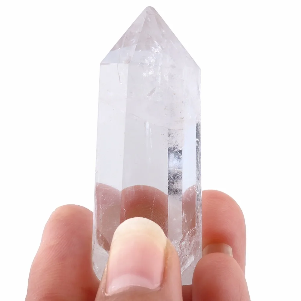 TUMBEELLUWA Rock Quartz Self Standing Healing Crystal Point Wand Faceted Prism Wand 1.3