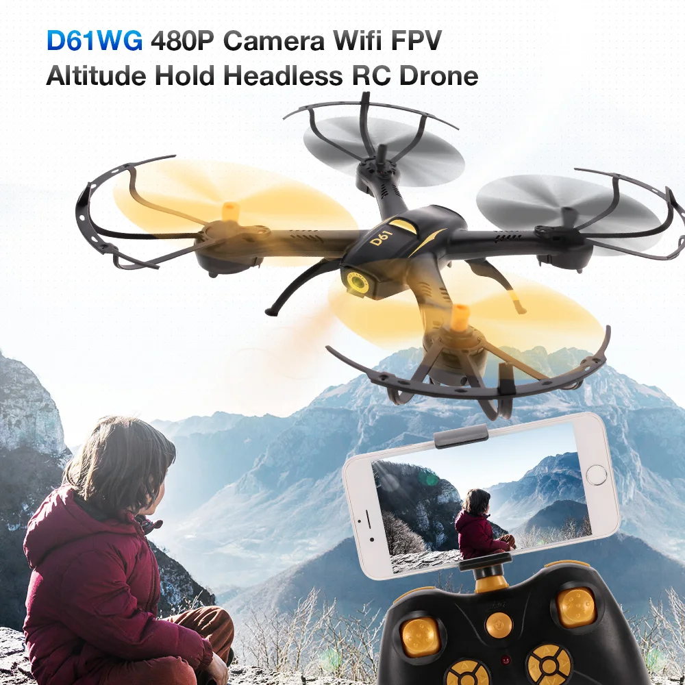 D61WG Drone с Камера 480 P Wi-Fi FPV высота Удержание Безголовый Радиоуправляемый квадрокоптер селфи RC Дрон для начинающих