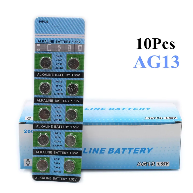 

10pcs/lots AG13 Button Batteries LR44 357 R44 A76 SR1154 LR1154 Cell Coin Alkaline Battery 1.55V AG 13