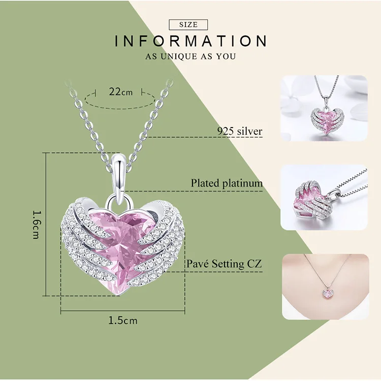 WOSTU, Новое поступление, 925 пробы, Серебряное сердце, розовое ожерелье с подвеской из австрийского кристалла для женщин, Брендовое ювелирное изделие, подарок FNN004