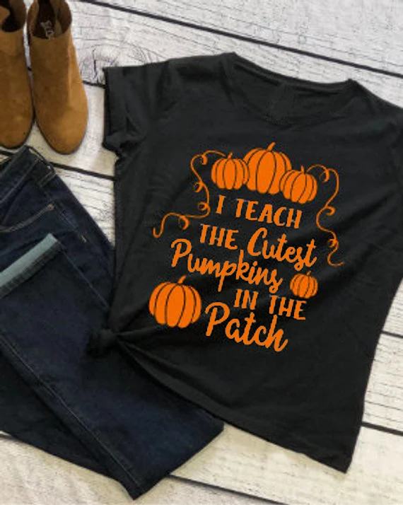 

I Teach the Cutest Pumpkins in the patch Hip-Hop T-Shirt Short Sleeve Tumblr Letter Slogan Vintage Tops Halloween Gift t shirts