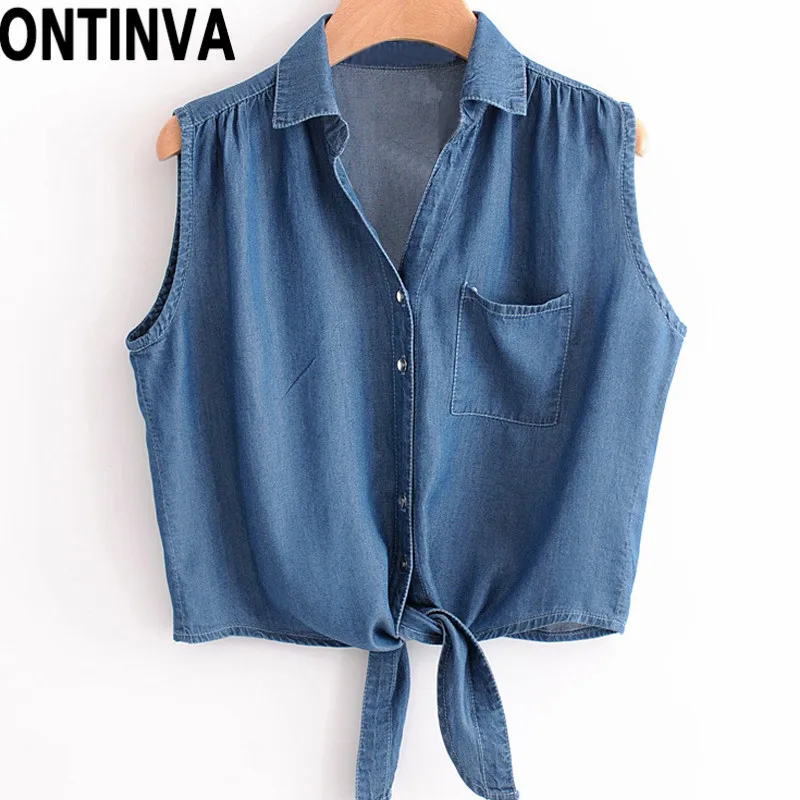 sleeveless denim shirt womens