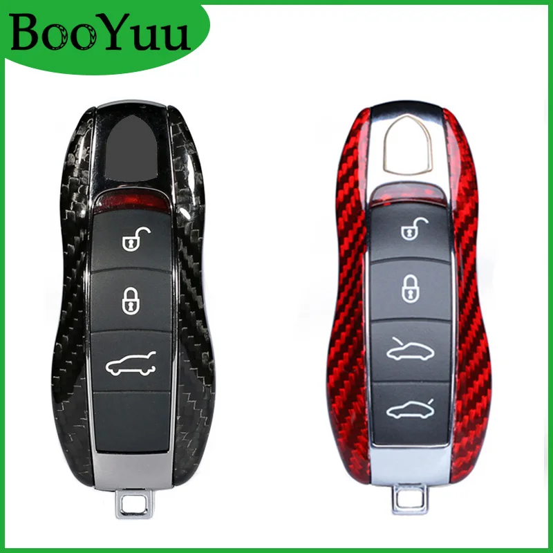 

BooYuu Daul Color Carbon Fiber Key Car Key Case Key Shell Key Holder Keychain For Porsche 911 Macan Cayenne Panamera 4S