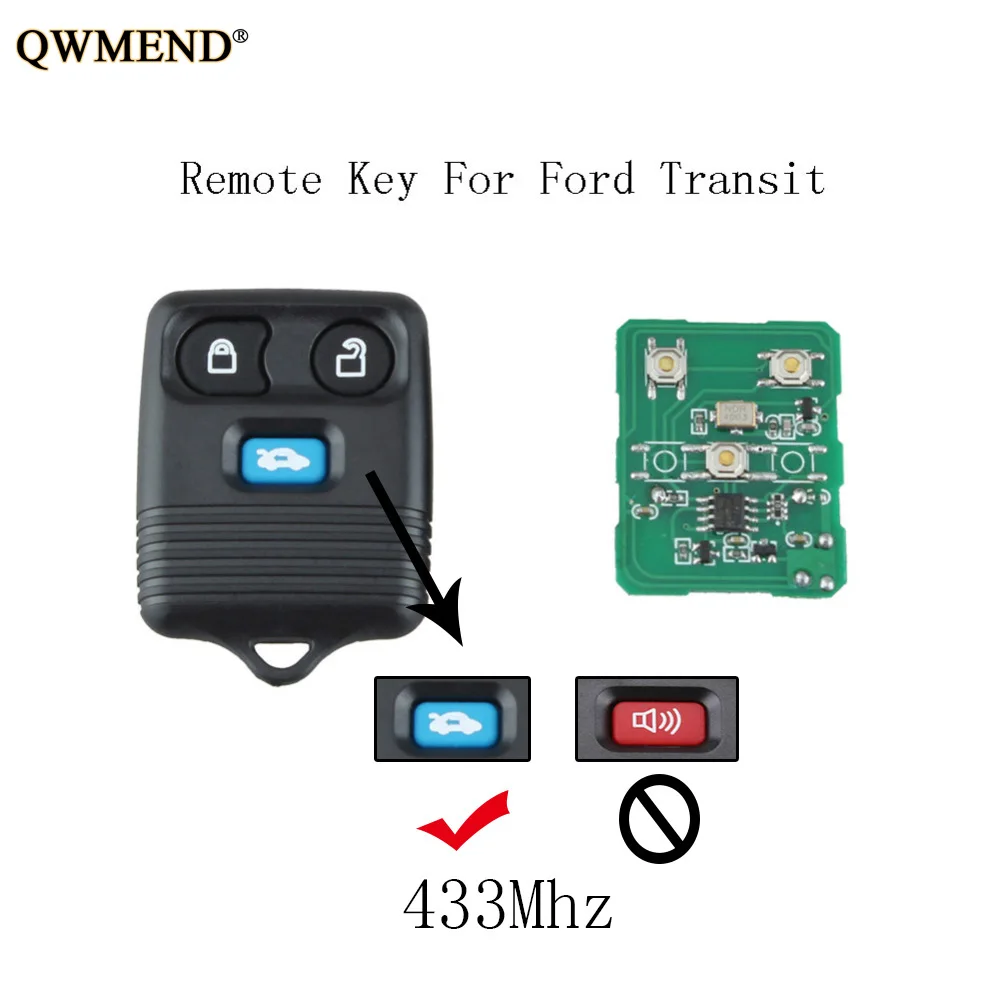 QWMEND 3 кнопки 433 Мгц дистанционный ключ DIY для Ford Transit MK6 подключение 2000 2001 2002 2003 2004 2005 2006 схема и батарея